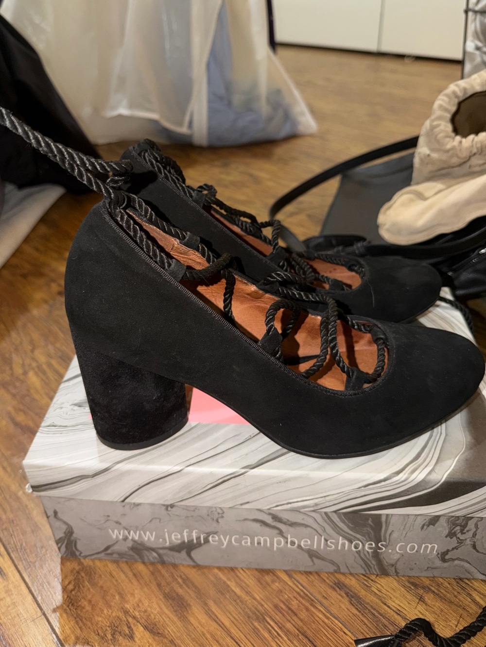 Jeffrey Campbell Vintage Black Suede Lace-Up Block Heel Mary Janes - never worn